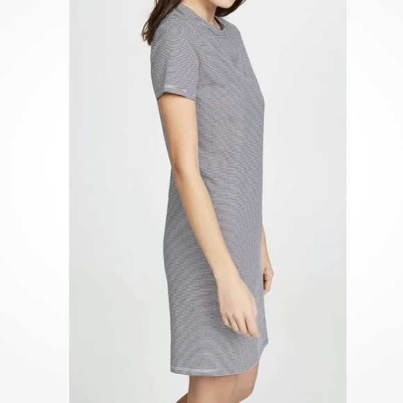 THEORY Continuous Stripe Crewneck Short Sleeve Dress In Midnight Blue Stripe S - Picture 3 of 7